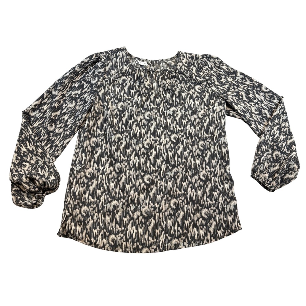 Maurices Womens Small Abstract Ikat Animal Print Split Neck Blouse Black Tan S